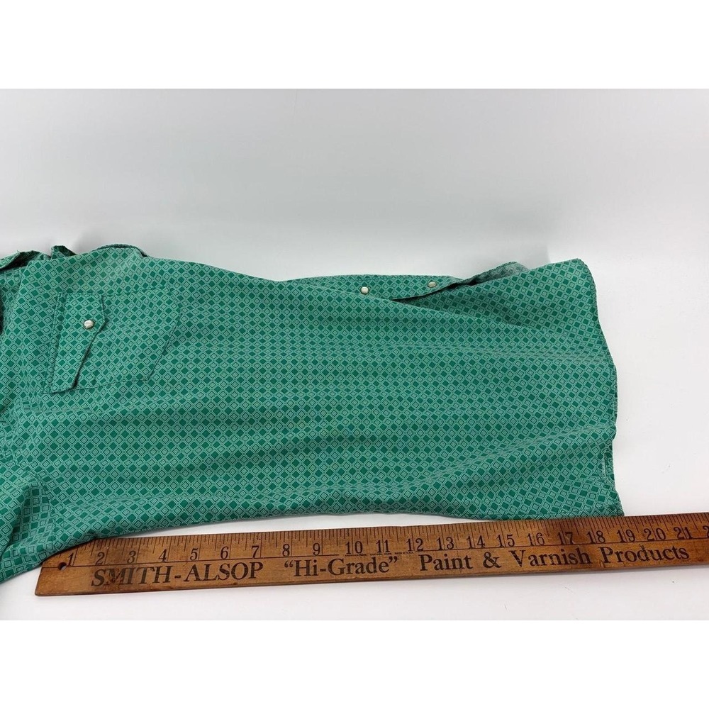 Wrangler Wrancher, Green Diamonds, Pearl Snaps SS Button Down, Sz 3XL S231 - Picture 6 of 8
